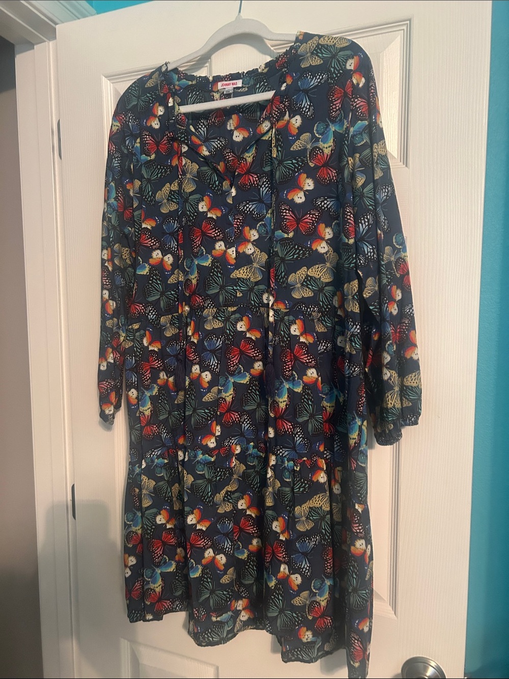 Johnny Was Butterfly Print Navy Women's Dress